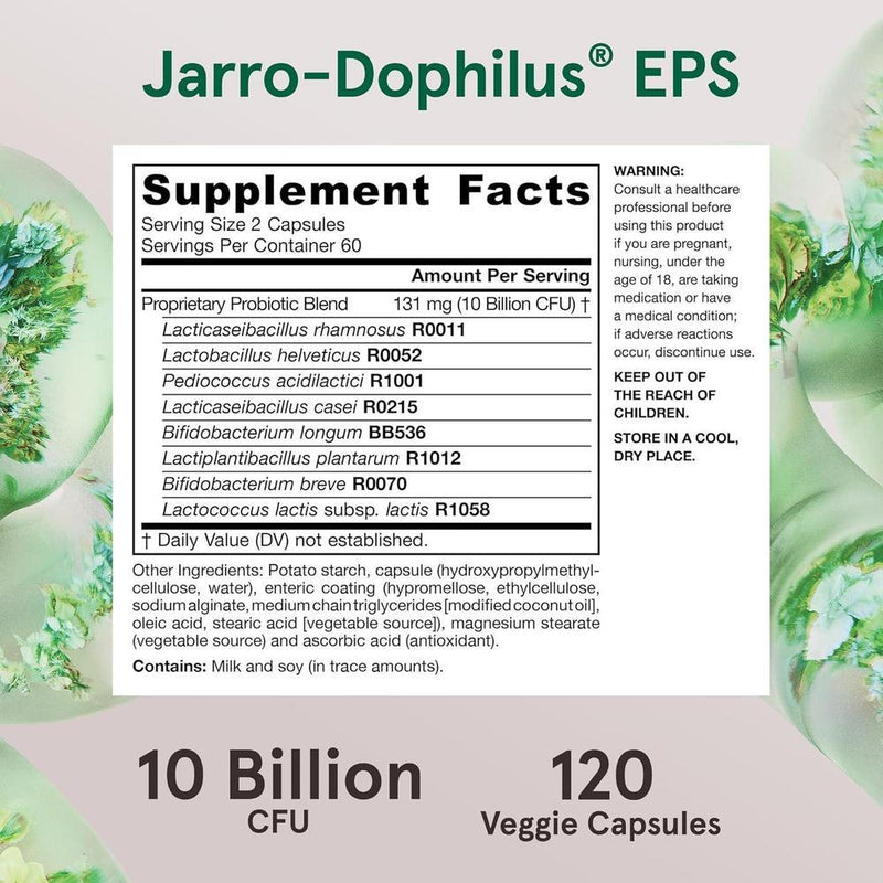 Jarrow Formulas Jarro-Dophilus EPS, 10 mil millones de células, apoya función y salud intestinal, 120 cápsulas vegetales