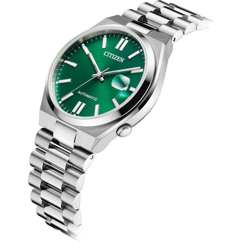 Reloj Deportivo Tsuyosa Automático para Hombre, Caja y Pulsera de Acero Inoxidable, Esfera Verde, Resistente al Agua