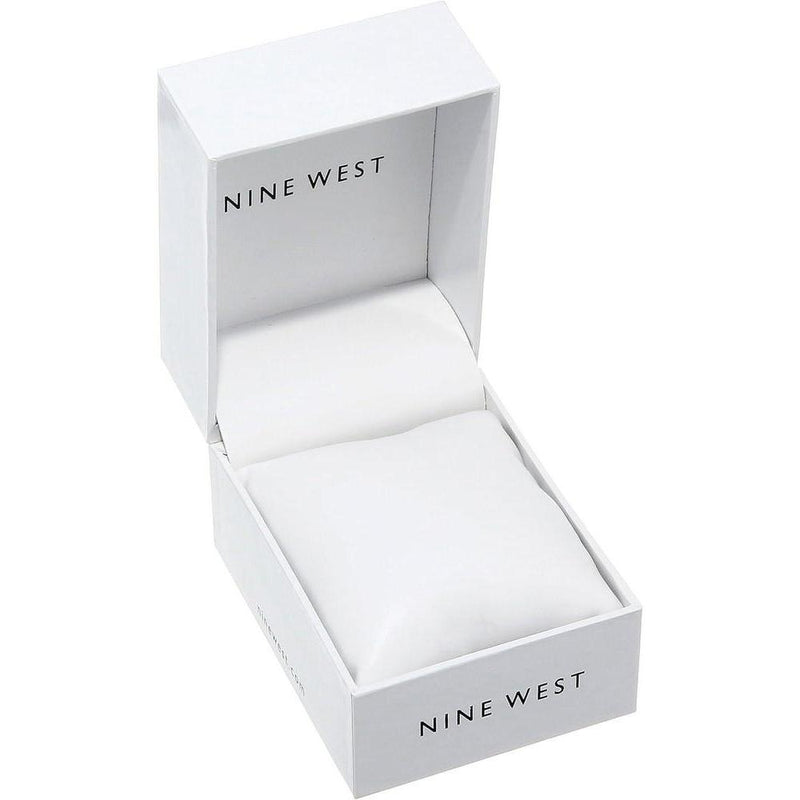 Reloj de pulsera para mujer Nine West con diseño floral, manecillas doradas, pulsera plateada, cristal resistente