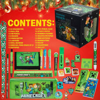 Calendario de Adviento Minecraft 2025 para niños con 24 artículos de papelería temática, ideal para regalos navideños