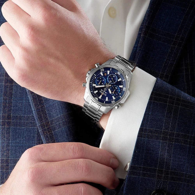 Reloj Cronógrafo de 6 Manecillas Marine Star para Hombre, Batería Incluida, Plata, Estilo Náutico, Cristal Mineral