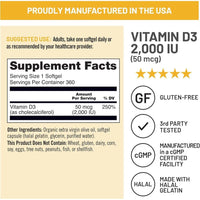 Cápsulas de gel de vitamina D3 de NatureWise, 2000iu para apoyar el sistema inmunológico y la salud ósea y muscular