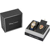 Citizen Eco-Drive Disney Princess, caja de acero oro con correa de cuero azul y juego de regalo de alfiler, modelo GA1079-41W