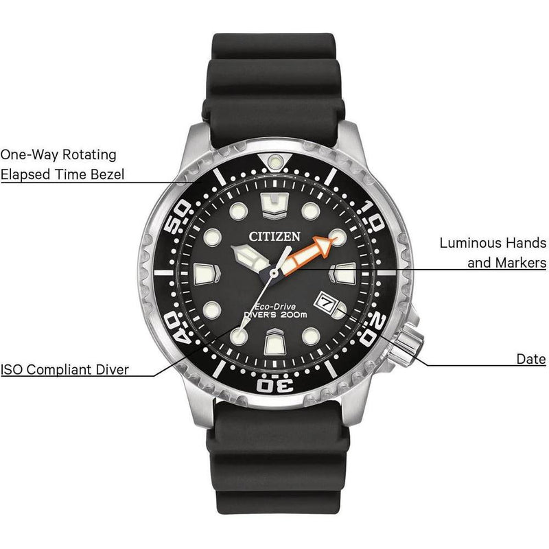 Citizen Promaster Dive Eco-Drive, Reloj de buceo con manecillas luminosas y bisel giratorio, resistente al agua