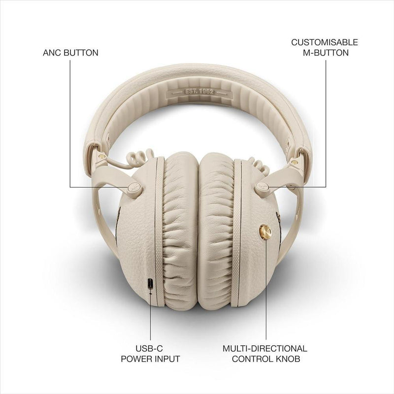 Auriculares Bluetooth Marshall Monitor III A.N.C. con Cancelación Activa de Ruido, Ligero y Plegable, Color Cream