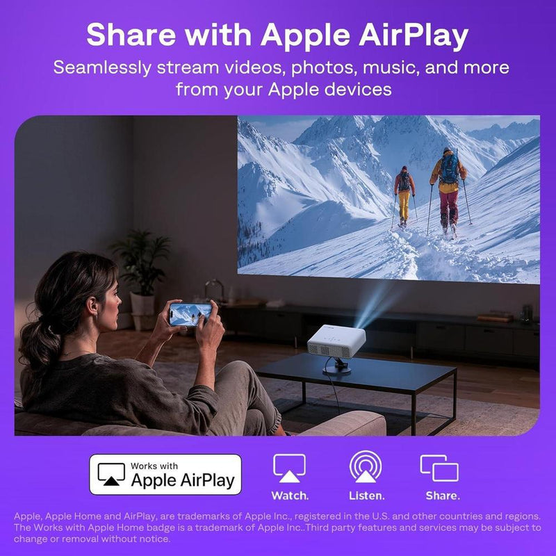 Proyector inteligente Aurzen Roku TV con WiFi y Bluetooth, experiencia de streaming Roku, 1080P FHD, audio Dolby, enfoque automático