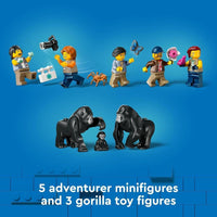 LEGO City Jungle Explorer, helicóptero de juguete en campamento base con 5 minifiguras y figuras de gorila, para niños de 8 años en adelante