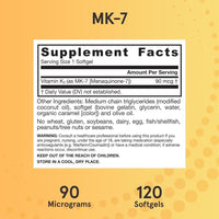 Jarrow Formulas MK-7, suplemento de vitamina K2 MK-7 para salud ósea y cardiovascular. Sin gluten ni alérgenos