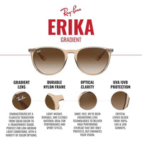 Gafas de sol redondas Ray-Ban Erika, protección UV, con estuche y paño de limpieza, diseño moderno