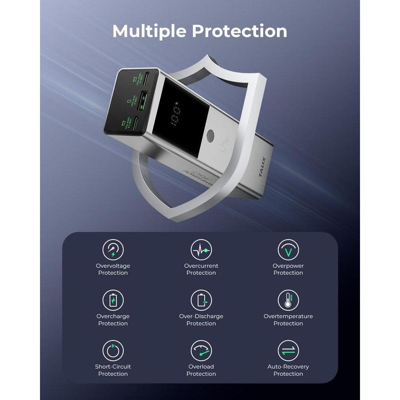 TALIX batería carga rápida 125W, 12800 mAh para laptops, cable retráctil USB-C, cargador PD para MacBook y más