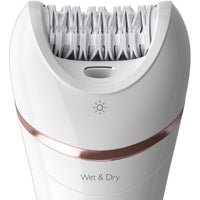 Philips Depiladora Serie 8000, Húmedo y Seco 3 en 1, Accesorios Afeitadora y Recortadora para Mujeres, 8 Accesorios