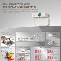 Mini Proyector Inteligente con WiFi, Bluetooth y enfoque automático, XuanPad Proyector para exteriores 4K y portátil nativo 1080P