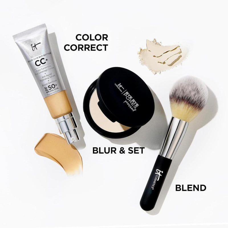 IT Cosmetics Bye Bye Pores - Polvo de acabado prensado - Tonos universales - Contiene péptidos antienvejecimiento