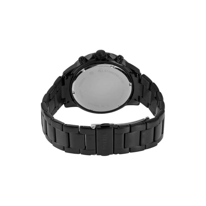 Reloj multifunción Bannon de acero inoxidable negro de Fossil, con diseño moderno y cierre plegable seguro
