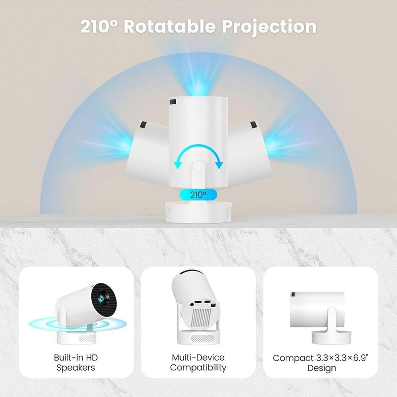 Mini proyector portátil HY300 ULTRA con soporte 4K, Bluetooth 5.4, Android 11 y rotación de proyección de 210°