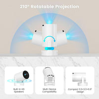 Mini proyector portátil HY300 ULTRA con soporte 4K, Bluetooth 5.4, Android 11 y rotación de proyección de 210°
