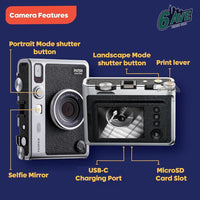 Fujifilm Instax Mini EVO Cámara Híbrida Instantánea Paquete con Película, Tarjeta de Memoria y Estuche