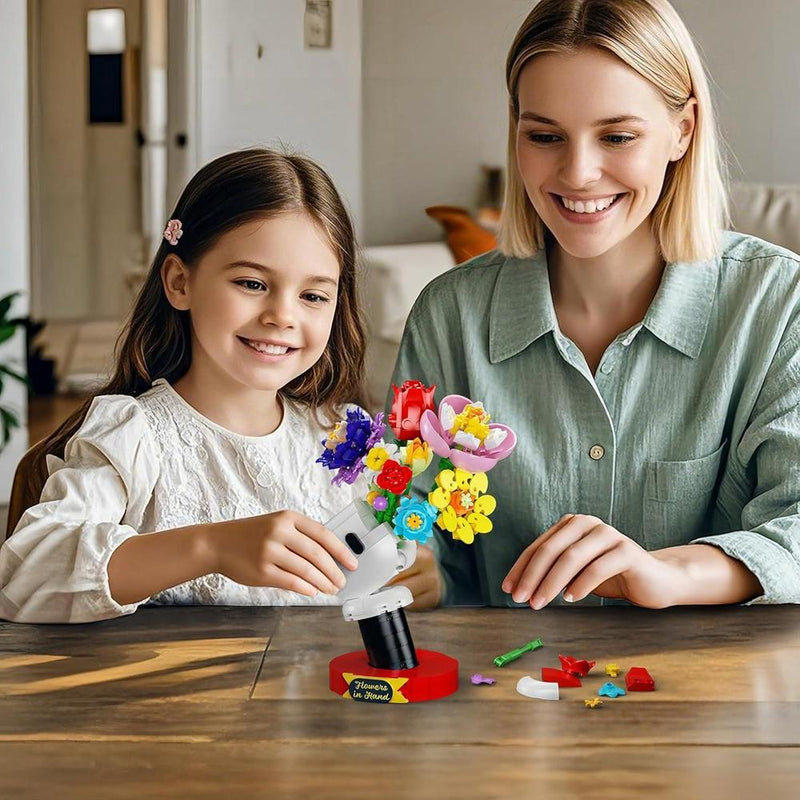 Ramo de flores con soporte, juego de construcción de flores artificiales, regalo para San Valentín