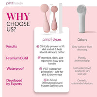 Dispositivo de limpieza facial PMD Clean con cepillo de silicona y masajeador antienvejecimiento, impermeable y a batería
