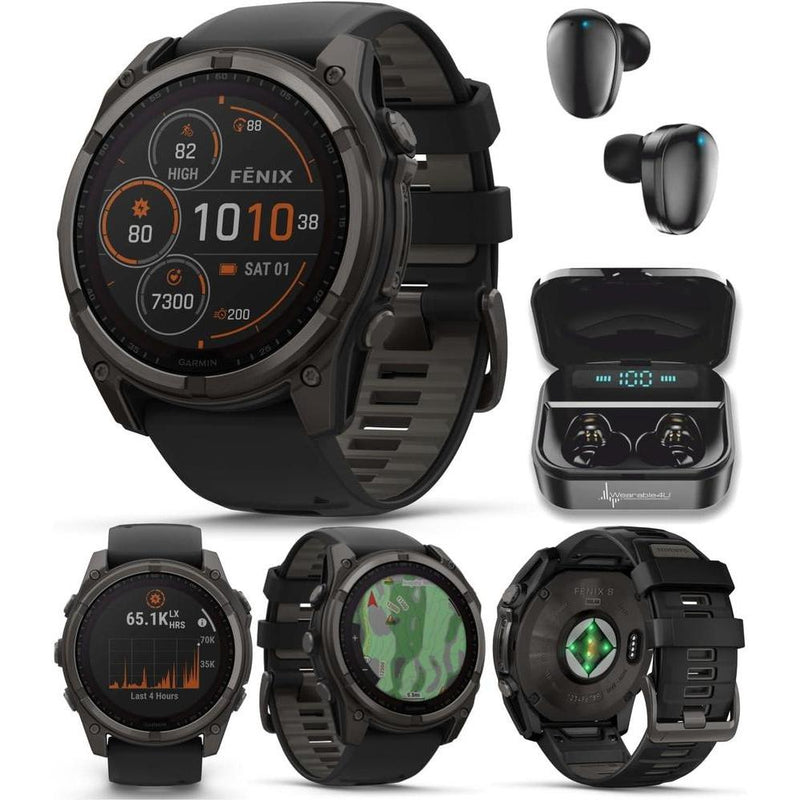 Garmin Fenix 8 Smartwatch Multideporte Con Carga Solar, Zafiro, Titanio Y GPS, Incluye Auriculares Wearable4U 51 Mm 32 Gb