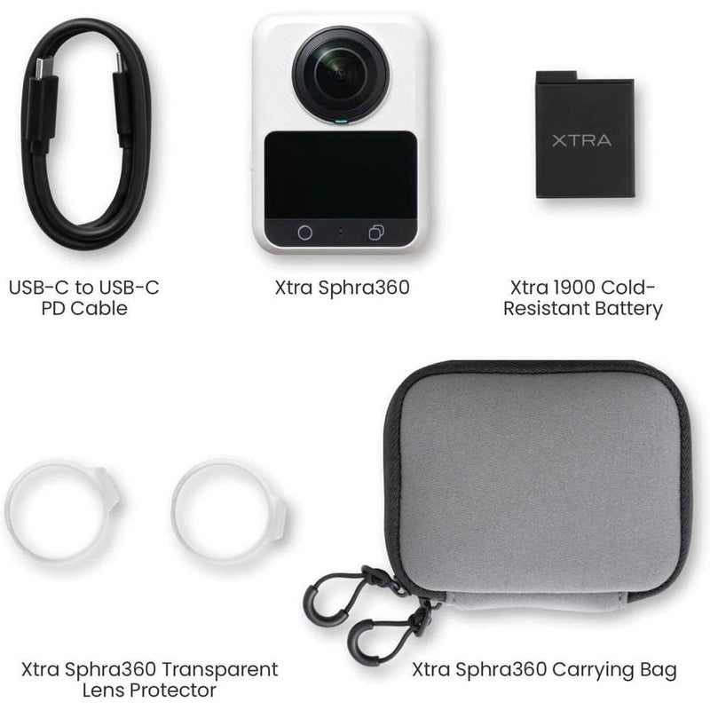 Xtra Sphra360 - Cámara de Acción 360 con Vídeo 8K, Sensor 1 Pulgada, 100MP, Almacenamiento 105GB, Impermeable, Bullet Time