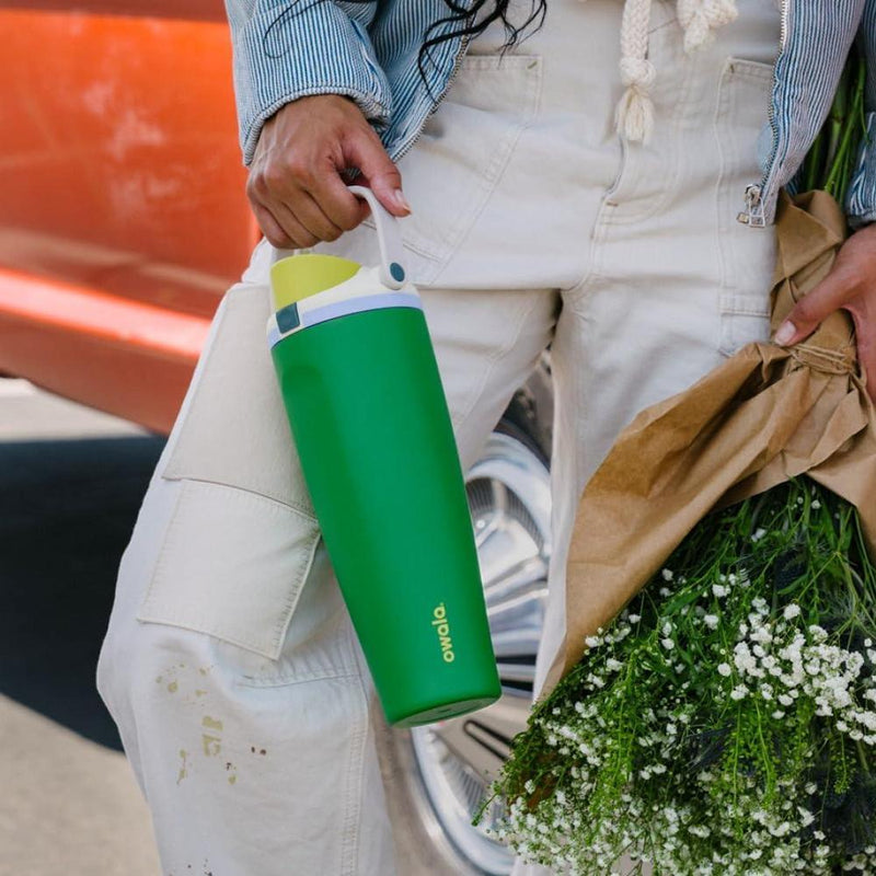 Botella de agua Owala FreeSip de acero inoxidable, con boquilla 2 en 1, pajita y asa, ideal para viajes y deportes