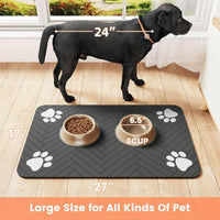 Tapete de alimentación para mascotas, absorbente para comida y agua, base de goma impermeable, gris oscuro a rayas