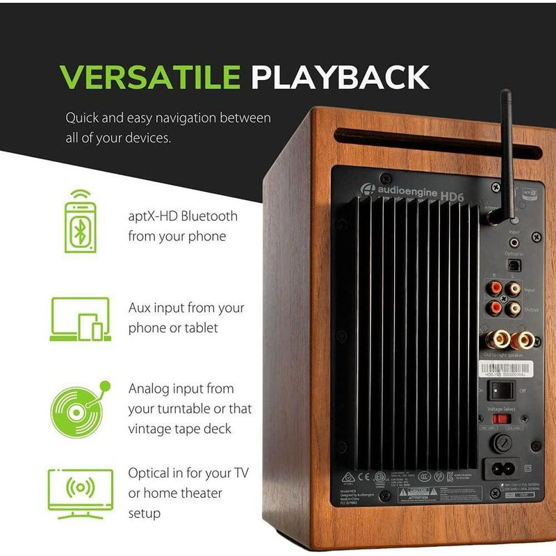 Altavoces de Estantería HD6 Premium con Bluetooth 5.0, AptX HD y DAC de 24 bits en Chapa de Madera Real