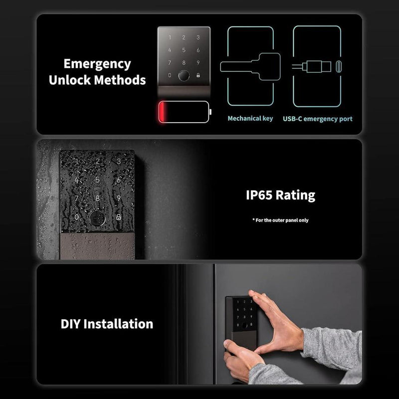Cerradura inteligente Aqara U100 sin llave, compatible con Apple HomeKit, Alexa, Google e IFTTT, con teclado táctil y Bluetooth