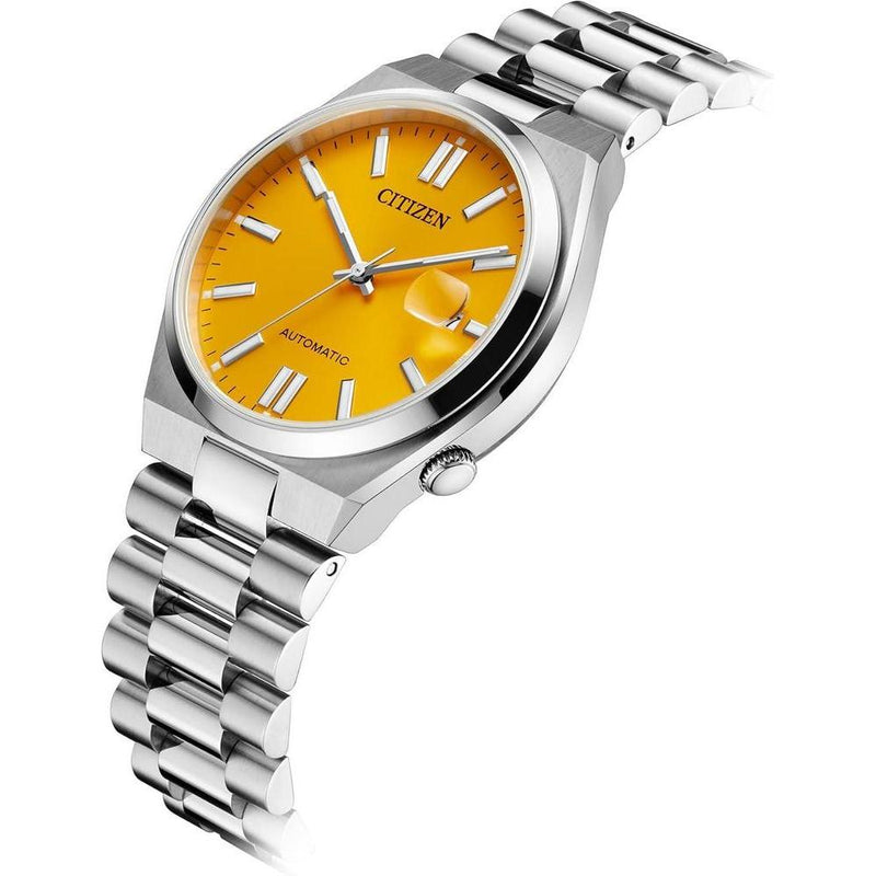 Reloj de lujo deportivo Citizen Tsuyosa automático para hombre en acero inoxidable, esfera amarilla y reserva de marcha