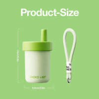 Botella de agua para niños de acero inoxidable, correa y tapa botón, diseño portátil y seguro para viajes, verde matcha