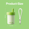 Botella de agua para niños de acero inoxidable, correa y tapa botón, diseño portátil y seguro para viajes, verde matcha