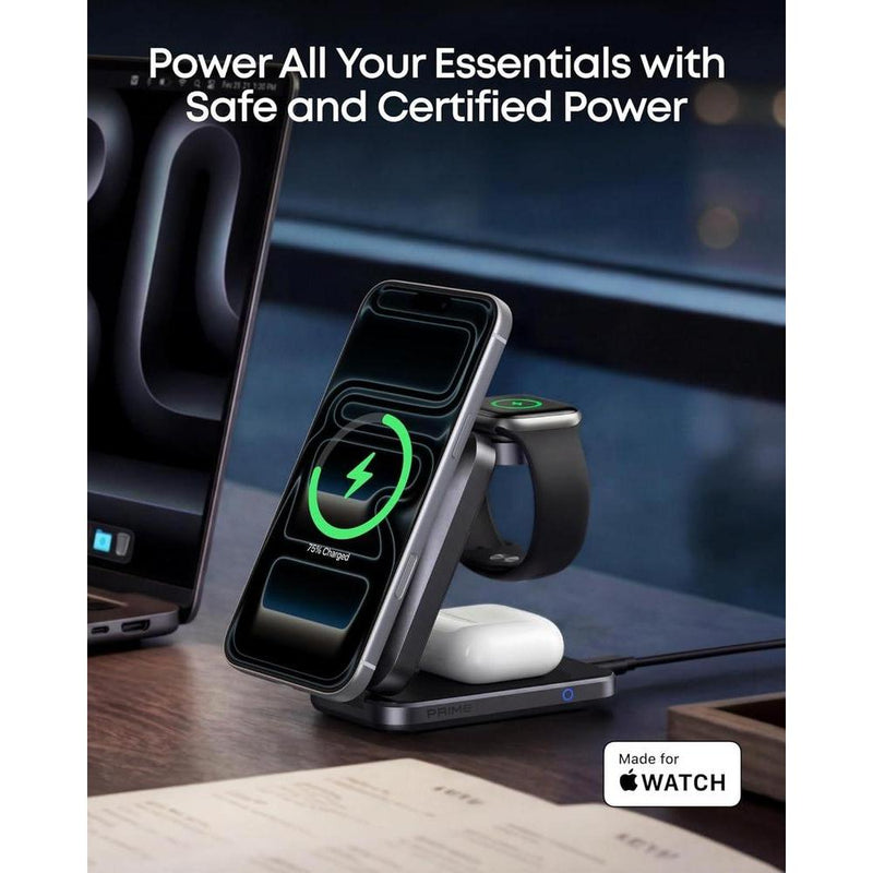 Estación de carga inalámbrica Anker Prime 3 en 1, soporte de cargador MagSafe, 25W para iPhone, Apple Watch, AirPods
