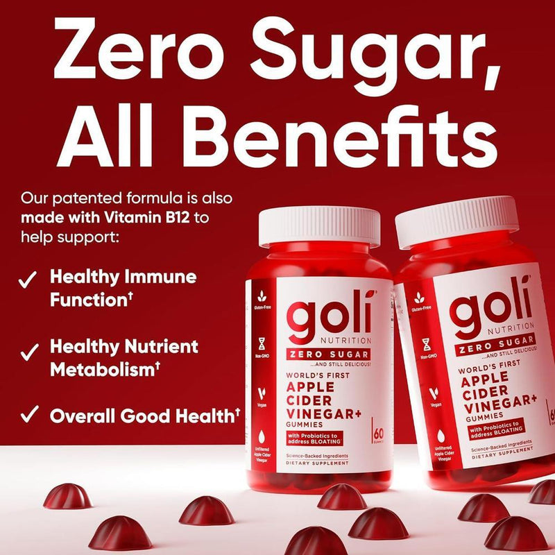 Goli Gummies: Vinagre de Manzana sin Azúcar con Vitamina B12 y Probióticos - Veganas, Keto y Sin Gluten