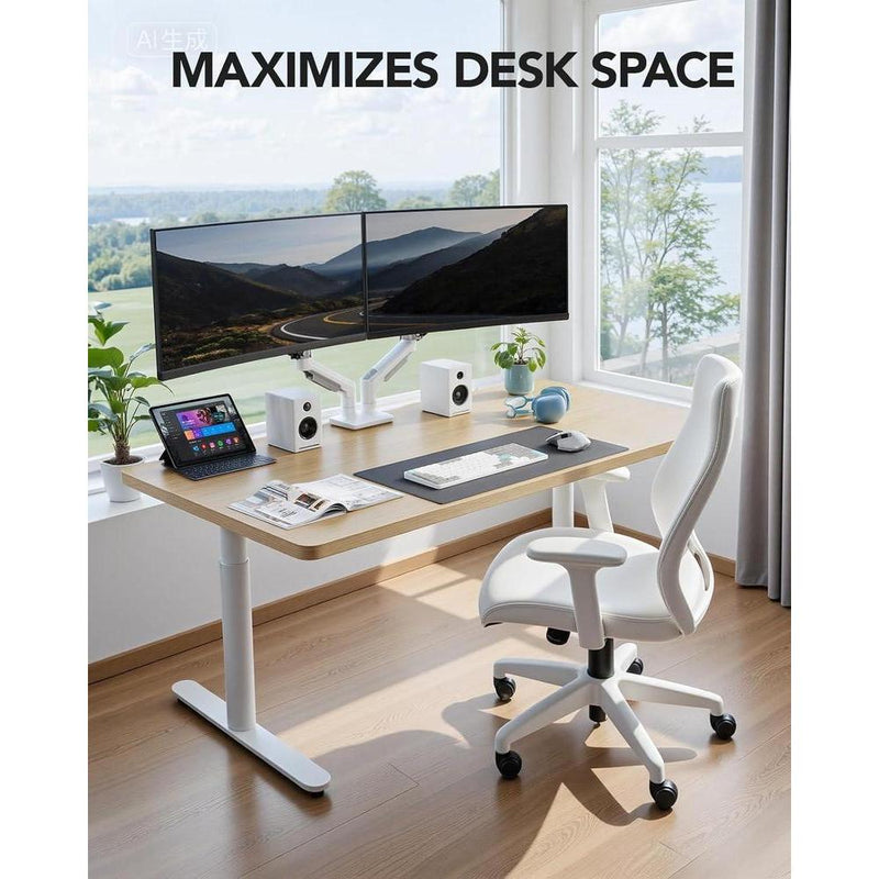 HUANUO Soporte ajustable para monitor dual con brazo giratorio y montaje VESA. Compatible con pantallas de computadora, blanco