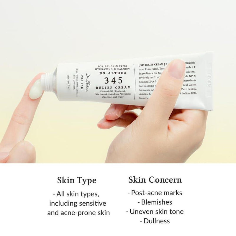 345 Relief Crema + Hidratante con Niacinamida y Agua de Hoja de Árbol de Té 50ml