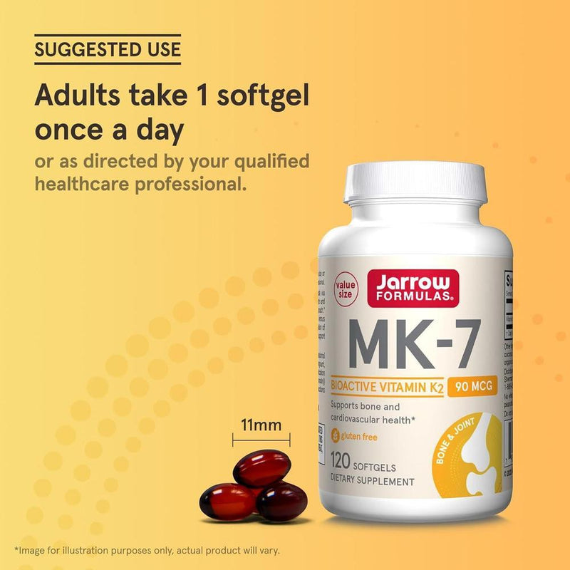 Jarrow Formulas MK-7, suplemento de vitamina K2 MK-7 para salud ósea y cardiovascular. Sin gluten ni alérgenos