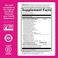 Suplemento probiótico para mujeres, formulado para salud digestiva e inmunitaria, sin gluten. Contiene 30 cápsulas