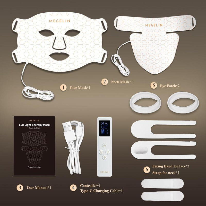 Máscara Facial Y De Cuello Megelin Terapia De Luz Led Roja, 7 Colores, Para Rejuvenecimiento De La Piel Blano