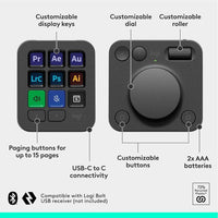 Consola Creativa Logitech MX con 9 teclas LCD personalizables, dial de control, incluye membresía Adobe Cloud 3 meses