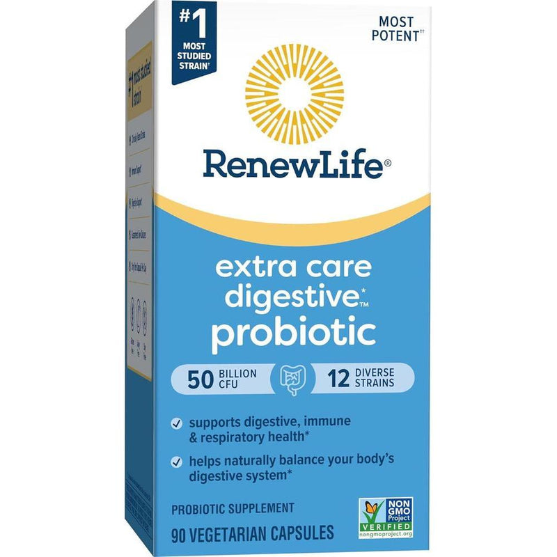 Renew Life Cápsulas Probióticas Digestivas Cuidado Extra 50 Mil Millones CFU, Soporte Salud Inmune, Digestiva y Respiratoria