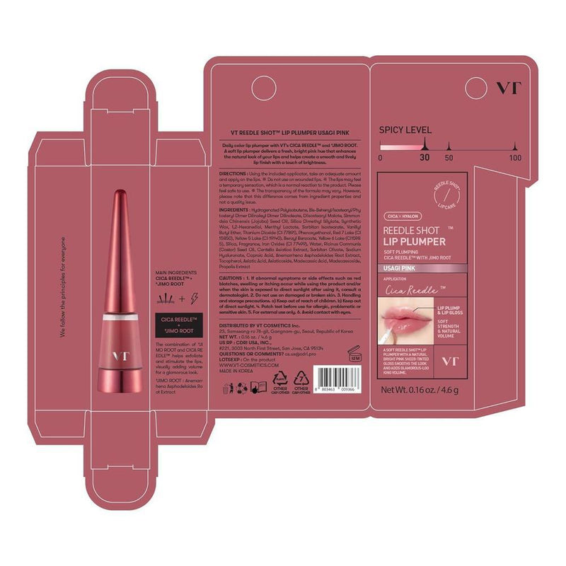 VT COSMETICS Lip Plumper, plumper coreano que hidrata y alisa las arrugas con ácido hialurónico, gran alto brillo