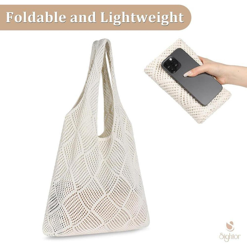 Sightor Bolso Tote Tejido a Crochet, Bolso de Playa de Malla, Bolso Hobo Tejido de Verano, Bolso Tote Boho de Vacaciones para Mujer