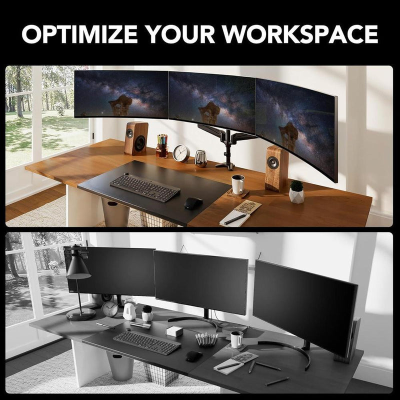 Soporte triple HUANUO para monitores de hasta 32 pulgadas, ajuste en inclinación, giro y diferentes opciones de montaje