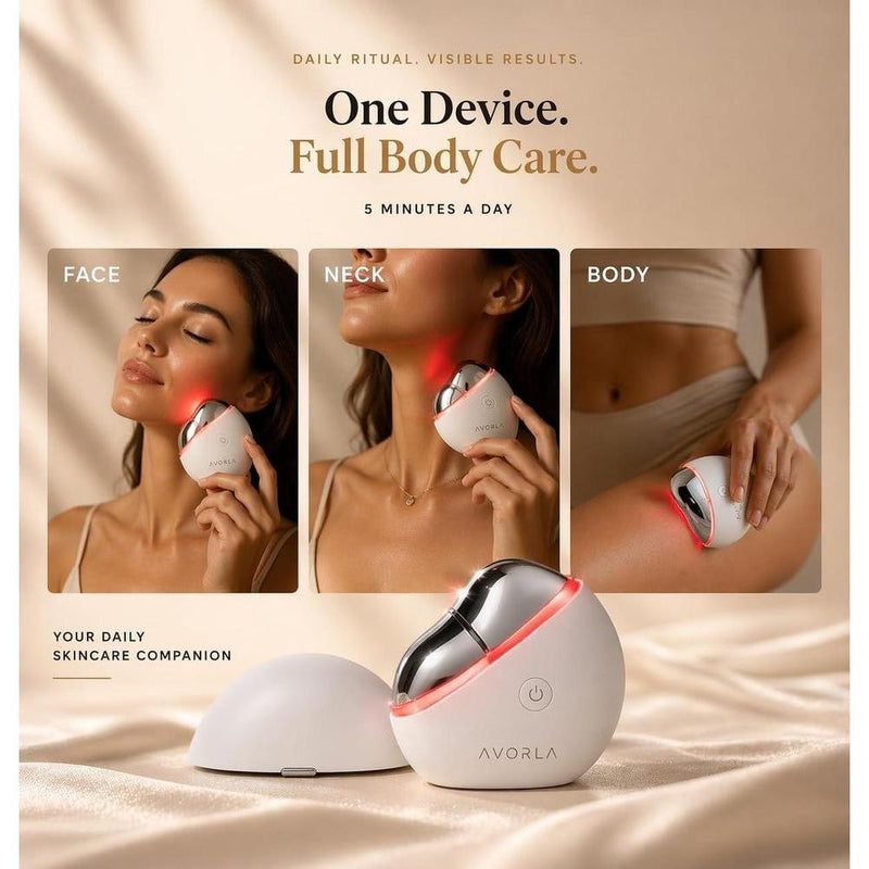 AVORLA herramienta facial LED Gua Sha con microcorriente y calor para tonificación de piel y reducción de arrugas