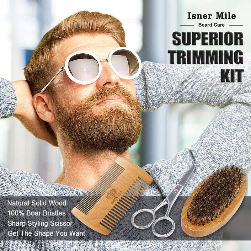Kit de barba para hombres, incluye champú, aceite de crecimiento, bálsamo, cepillo, peine, tijeras y bolsa