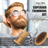 Kit de barba para hombres, incluye champú, aceite de crecimiento, bálsamo, cepillo, peine, tijeras y bolsa