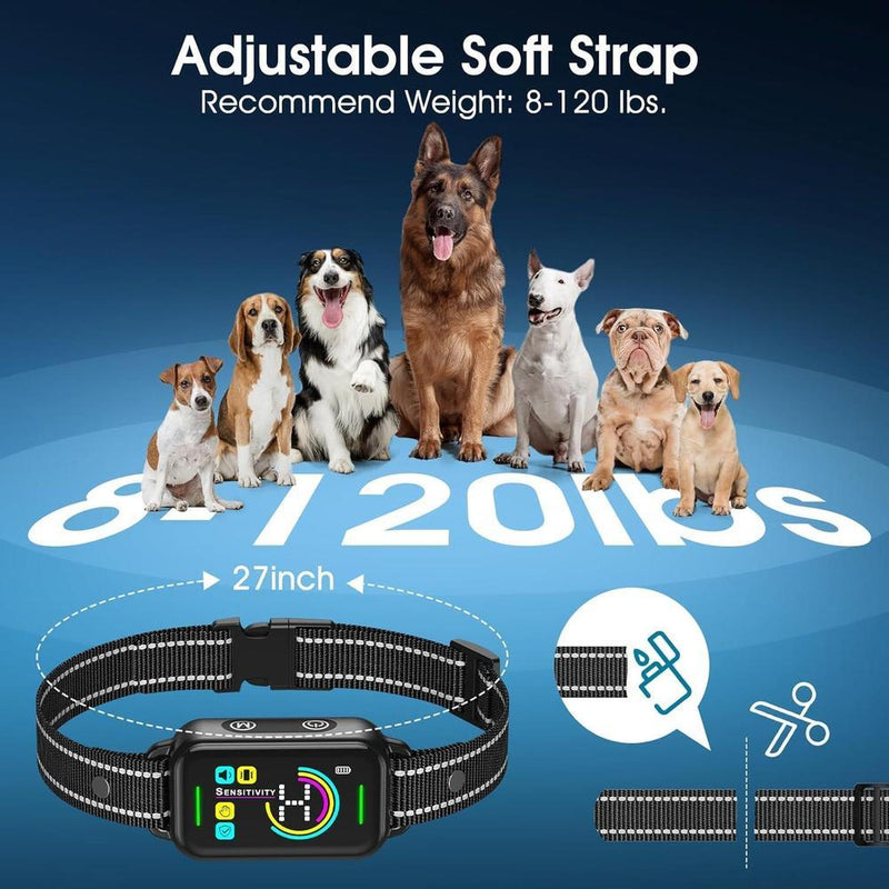 Collar antiladridos inteligente para perros de todos los tamaños con IA y 4 modos, recargable, negro oscuro