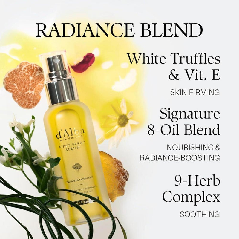 d'Alba Piedmont Serum con Trufa Blanca Italiana, Vegano, Hidratante Ligero, Glow Serum para Piel Radiante, No Comedogénico, Spray Todo en Uno
