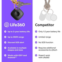 Tile Mate - Rastreador Bluetooth Life360 para llaves, objetos y teléfono, compatible con iOS y Android, color negro/blanco